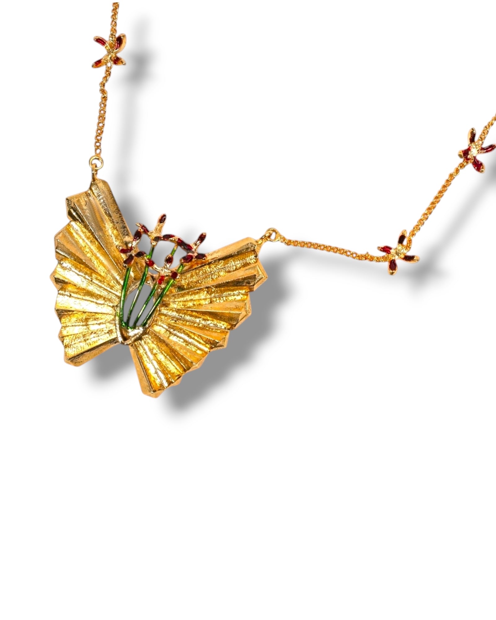 Flora Pendant – Gold-Plated Necklace with Red and Green Enamel Flowers

