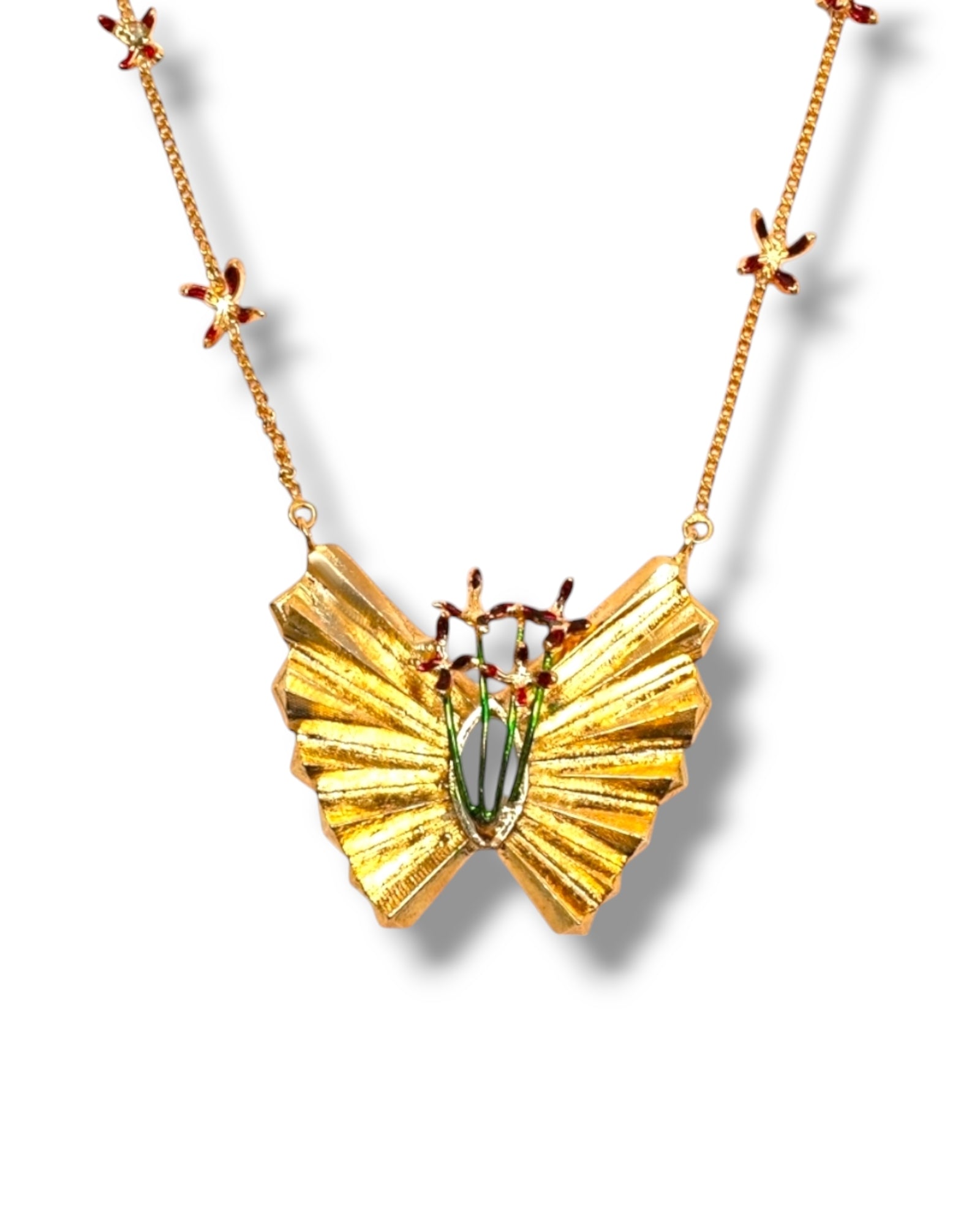 Close-up of Flora Pendant featuring floral enamel detailing

