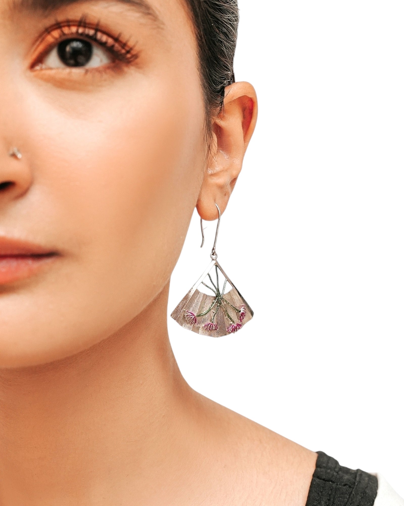 Ventola Earrings –Silver-Plated Fan-Inspired Statement Earrings