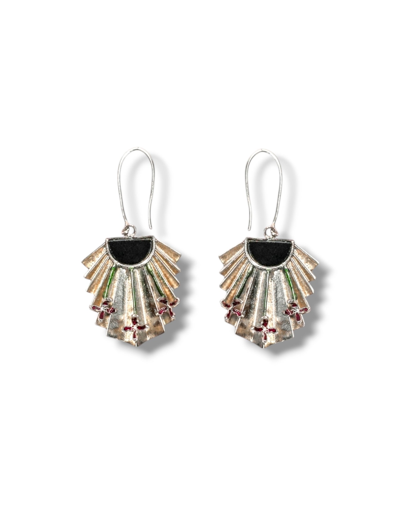Nero Argento Earrings – Silver-Plated with Red and Green Enamel

