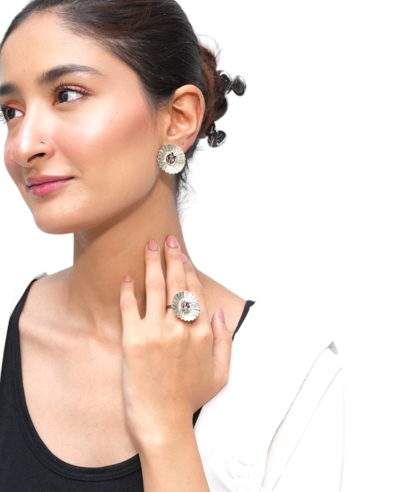 "Silver Voila Stud Earrings – Minimal Design by SU Jewelry"

