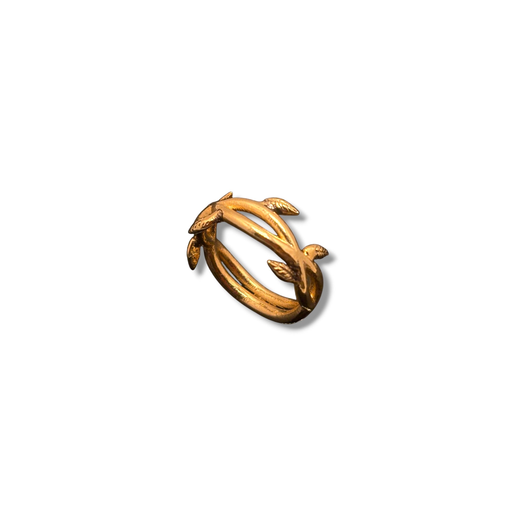 Celestia Ring by SU Jewelry in 18k gold plating, featuring delicate leaf details inspired by Lily of the Valley floral vines
