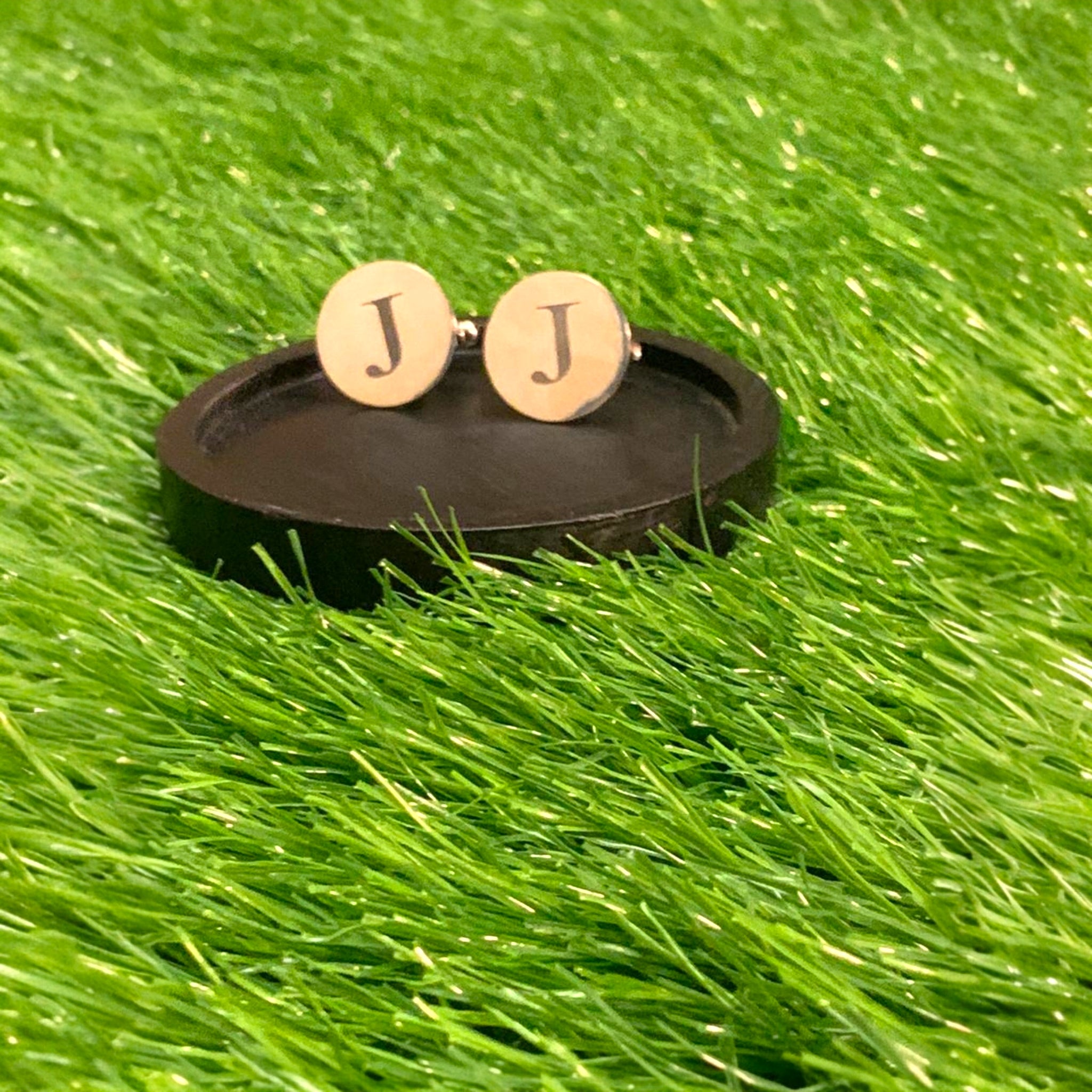 Close-up of Custom Eterna Monogram Cufflinks with Initials Engraved

