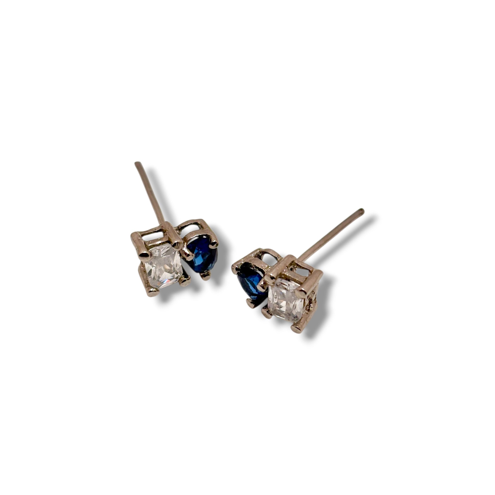 Blue and white zircon birthstone studs – Toi et Moi design

