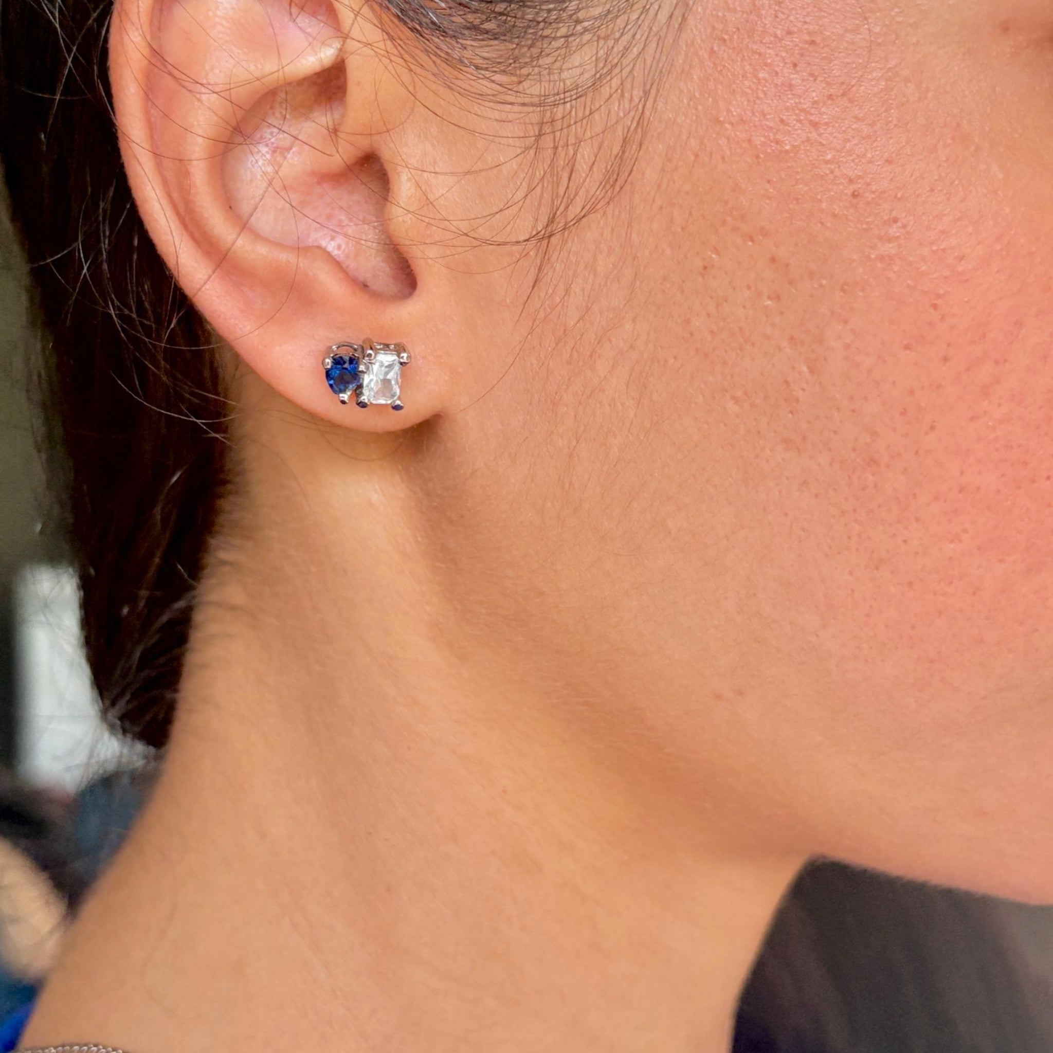 Dual-stone earrings with blue and white zircon by SU Jewelry

