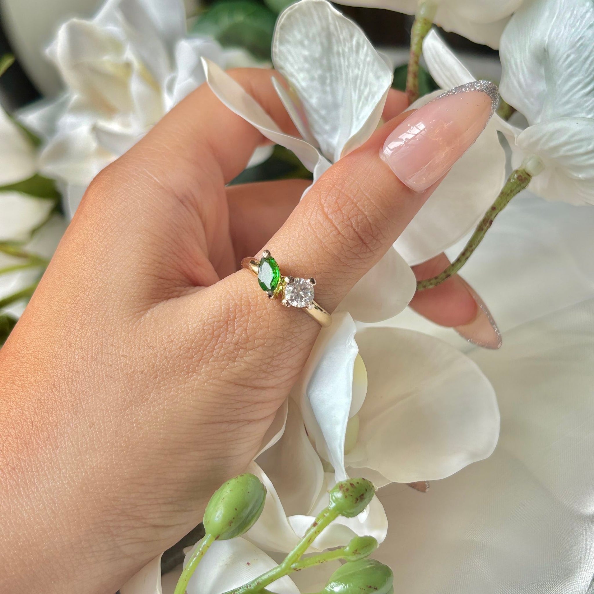 4. Elegant double stone Minty Glow Ring for all birth months
