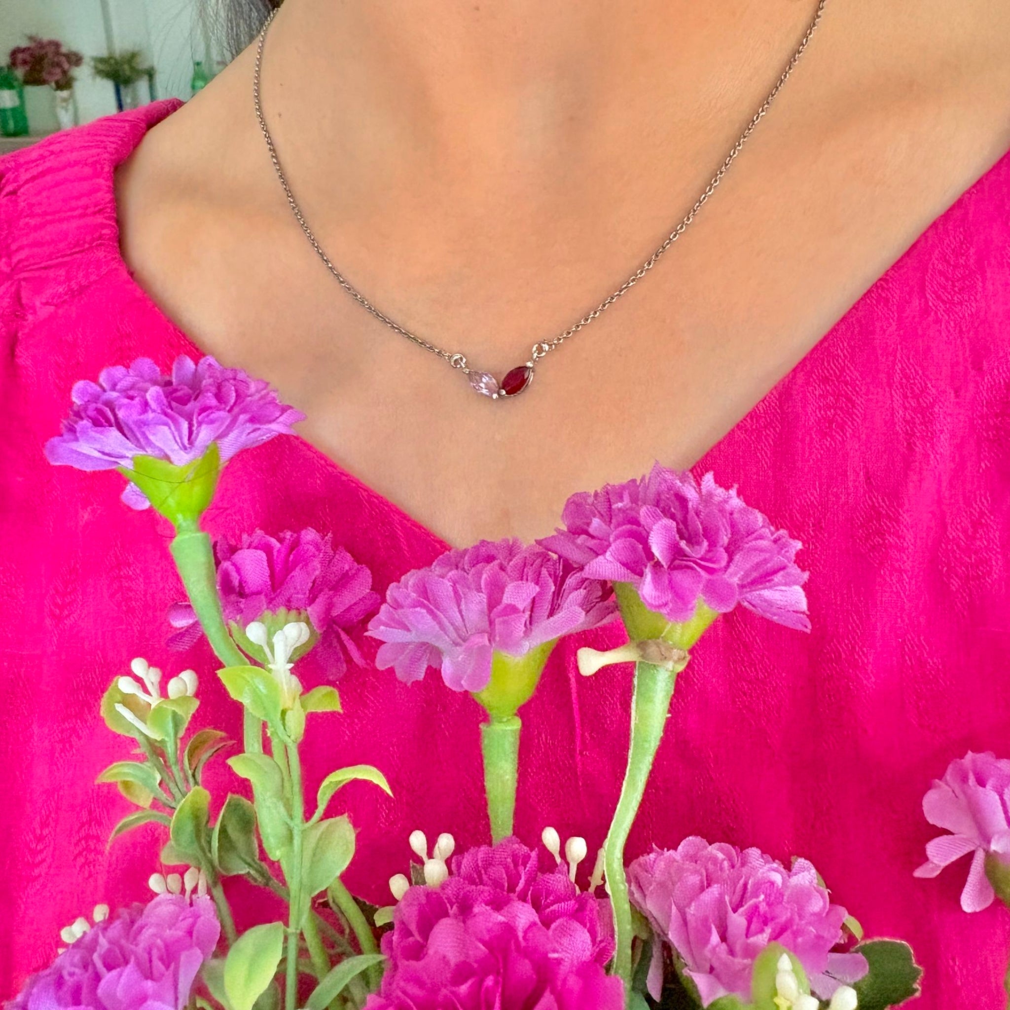 Toi et Moi style Berry Blush Pendant in dual pink tones

